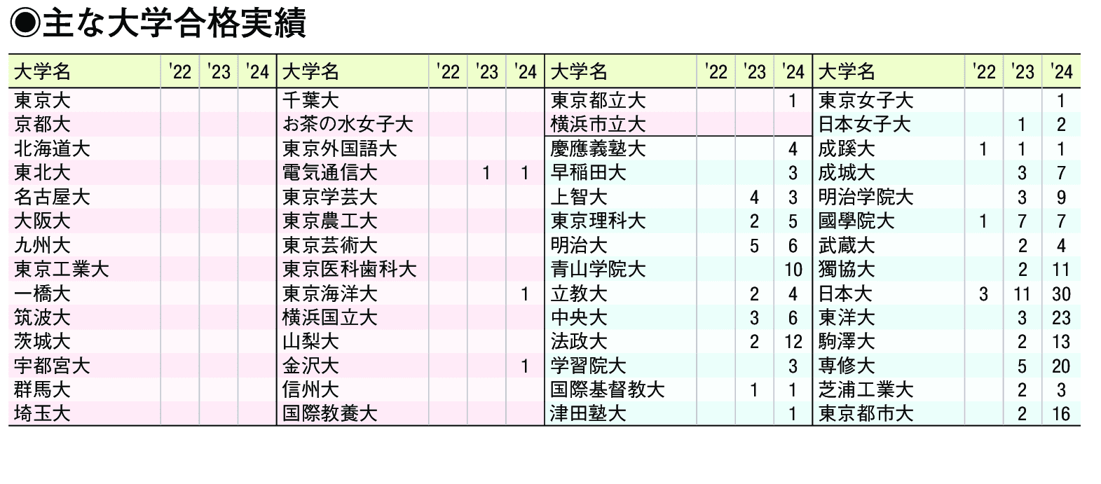 主な合格実績