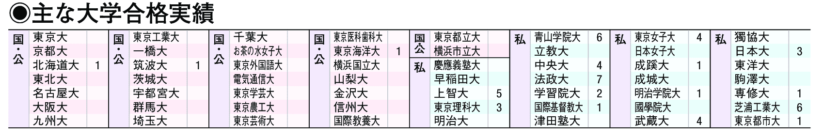 主な合格実績