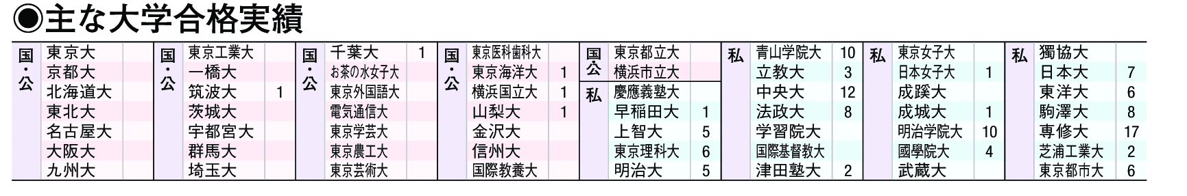 主な合格実績