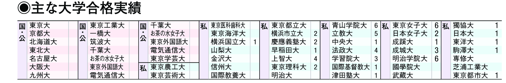 主な合格実績