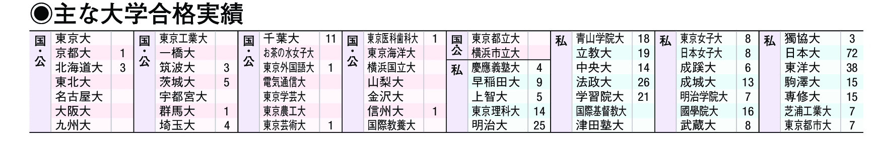 主な合格実績