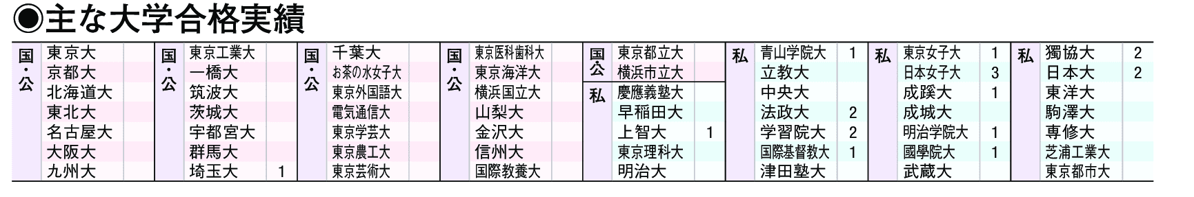 主な合格実績