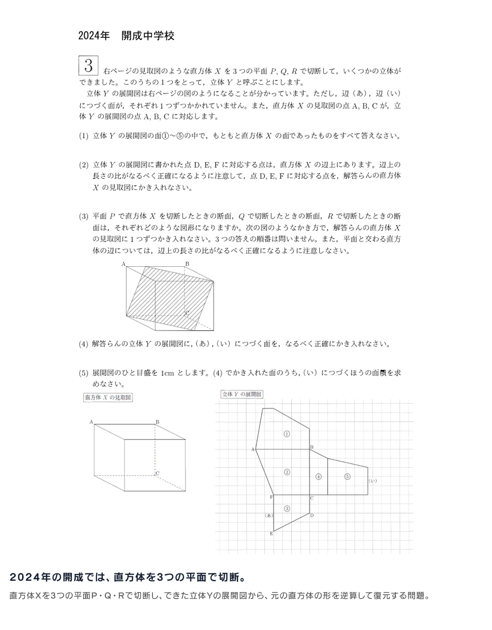 立体図形の入試問題（2024年 開成）