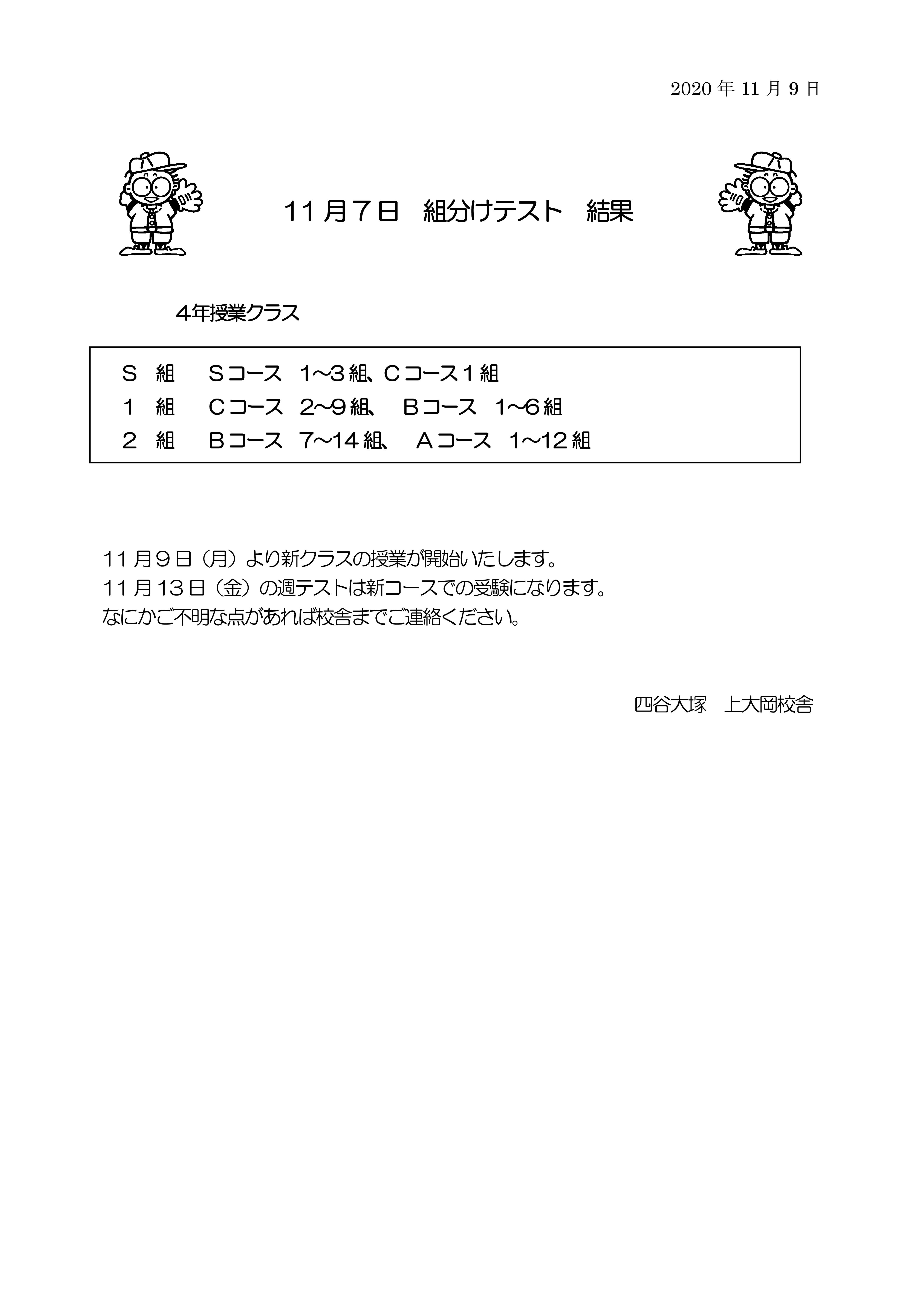 4年11月組分けテスト結果