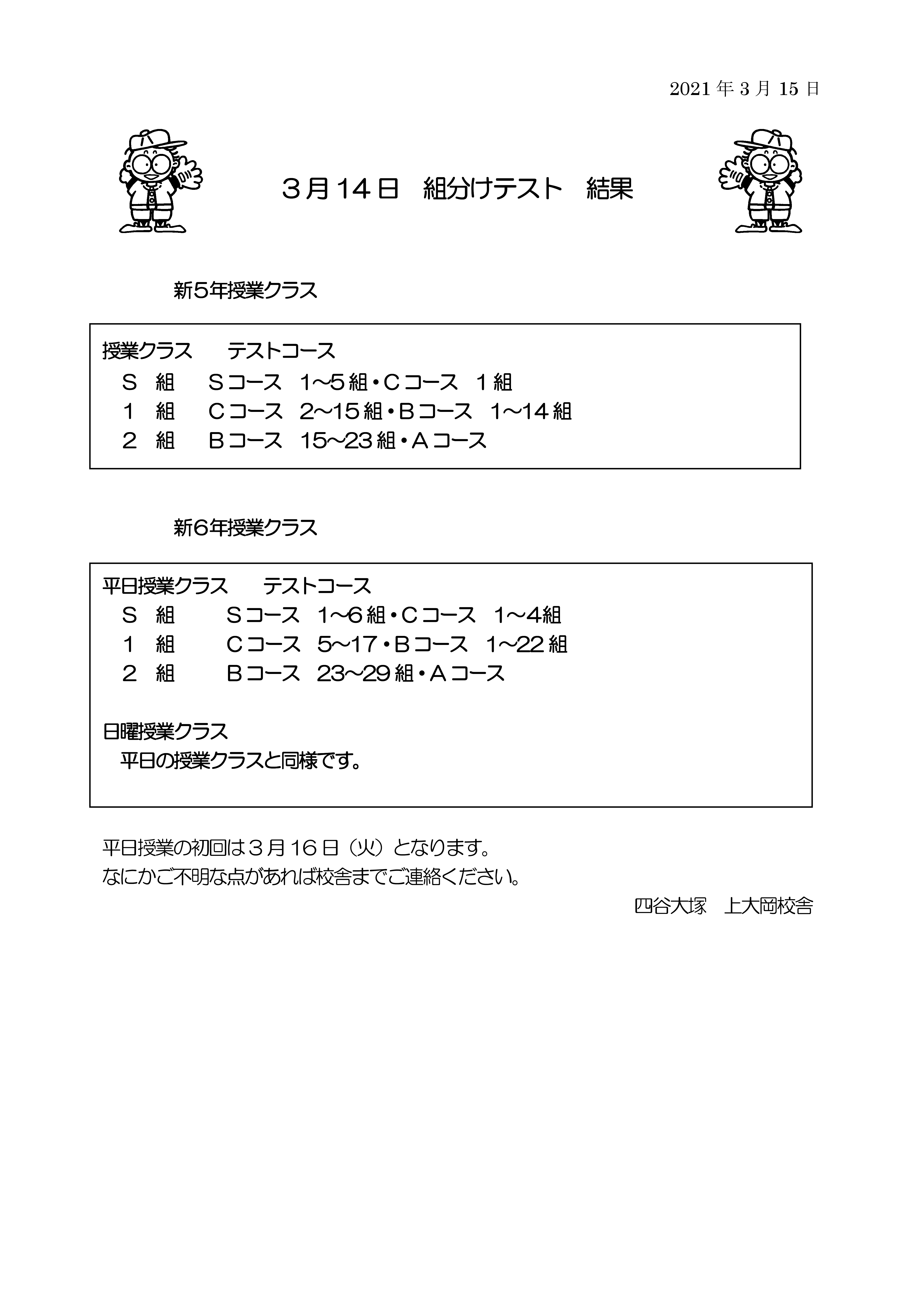 新56年3月組分けテスト結果