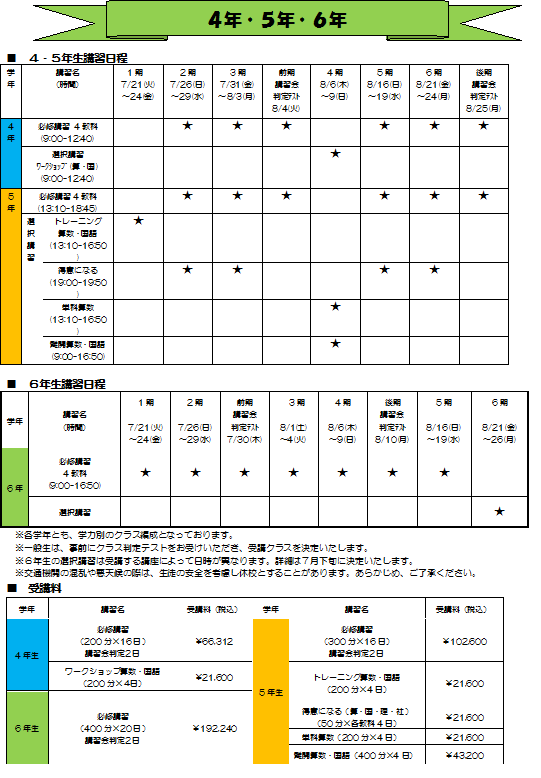 高学年夏期講習