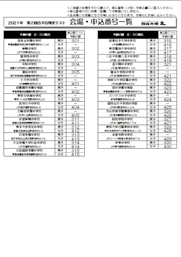 2021合不合第二回申込番号(校舎用)